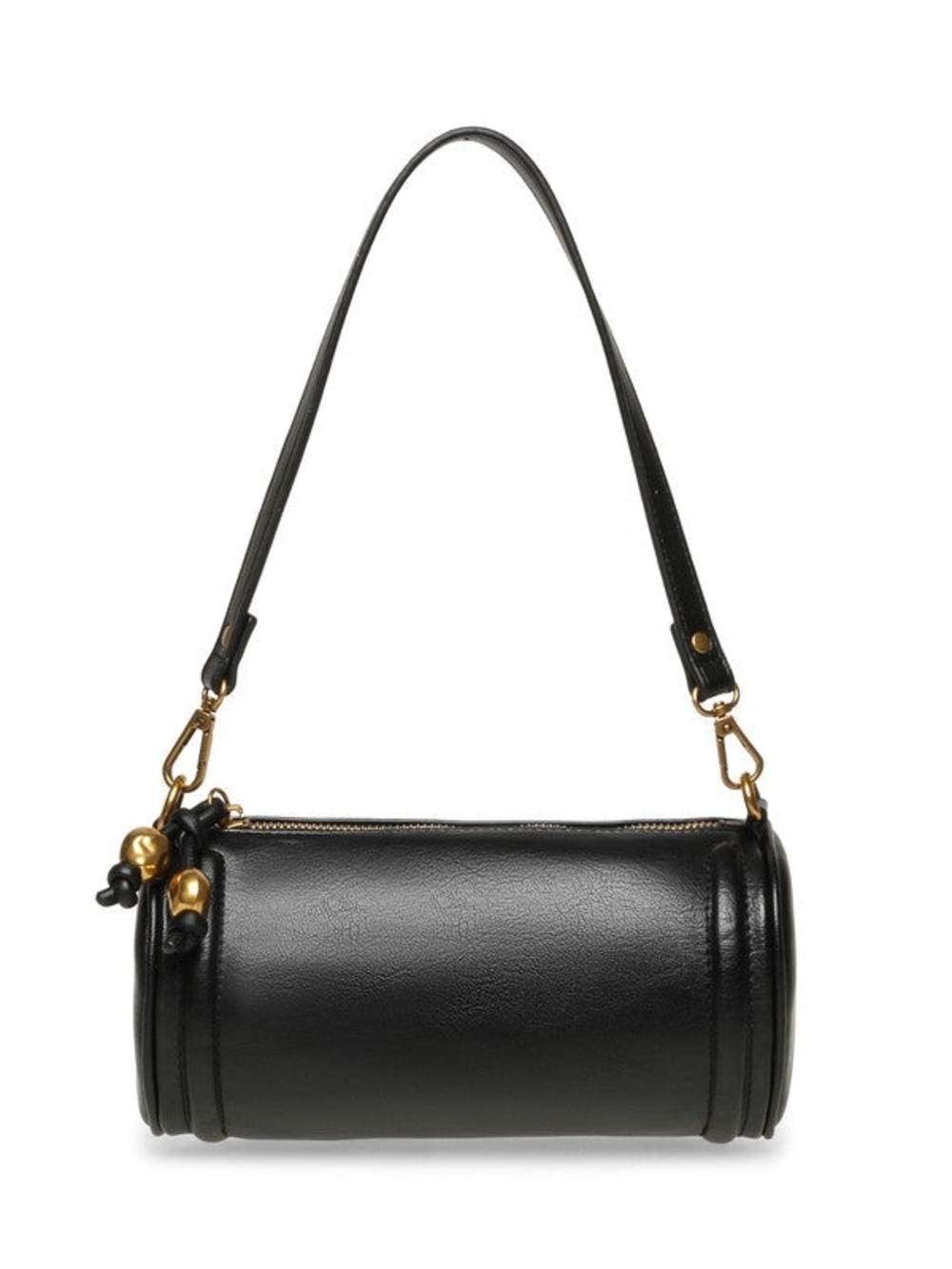 Steve Madden Black Leather Barrel Shoulder Bag with Gold Hardware